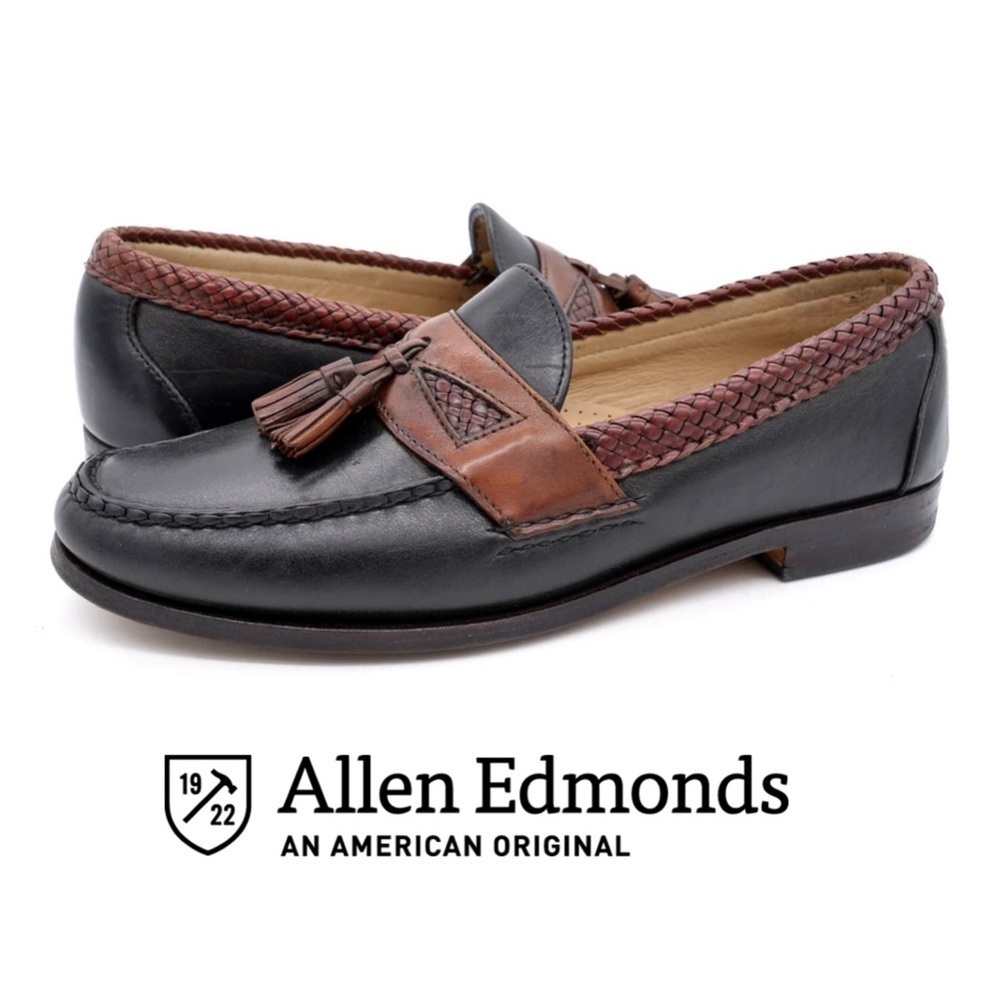 Allen Edmonds Maxfield leather Loafer with Tassles, black and brown size 14 AA